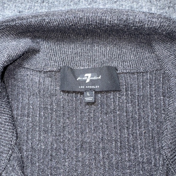 7 FOR ALL MANKIND 1/4 Zip Pullover Sweater Men's Large 7FAM Black‎ Dark Gray - Picture 4 of 11